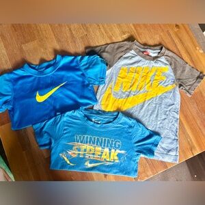 Nike Kids' Blue and Gray Tees with Yellow Accents